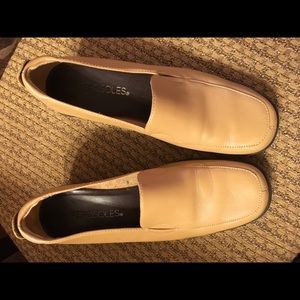 Tan loafers low wedge heel